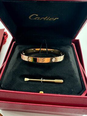 Authentic Cartier Love Bracelet • 4 Diamonds • Rose Gold • Size 18